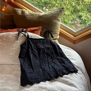 Sezane Navy Eyelet Top